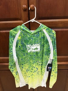 Pelagic Vaportek Hooded Dorado Green Performance Fishing Shirt LongSleeve SizeL - Picture 1 of 3