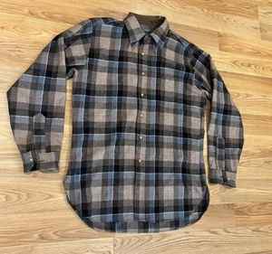 VTG Pendleton Wool Shirt Plaid Flannel Blue Brown Button Down USA Men’s Size L - Picture 1 of 12