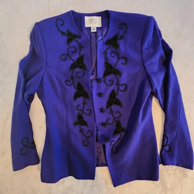 Valerie Stevens Petites Women's Suit Jacket Blazer Purple Embroided Size 6 - Image 1 of 4