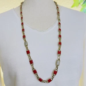 Collar de 35" para mujer Coldwater Creek cristales dorado esmalte rojo aspecto náutico - Imagen 1 de 7