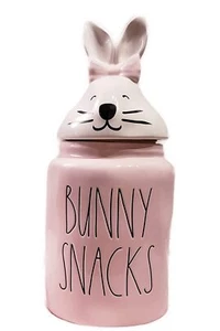 Bunny Rabbit "Bunny Snacks" Pink & White Ceramic Storage Canister, Cookie Jar - Picture 1 of 1