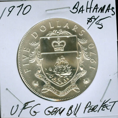 1970 BAHAMAS $5.00 900 SILVER  ULTRA FINEST GRADE BU PERFECT * - Image 1 of 2