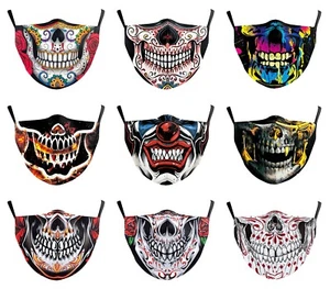 Adult Unisex Adjustable Reusable Skull Theme Face Masks Protective 3D Facemasks - Picture 1 of 67