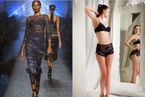 JEAN PAUL GAULTIER x LA PERLA Set Marin Bra 32C Shorts S Mesh Lace Navy Black - Picture 1 of 7