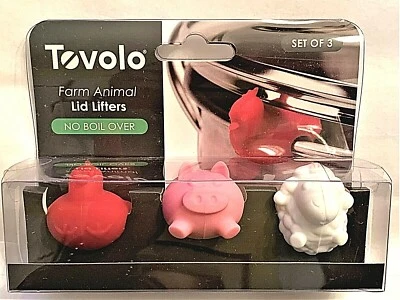 Tovolo No Boil Over - Elevadores de tapa de maceta de silicona 3 animales de granja - ovejas, cerdos, gallinas Foto 1 de 4