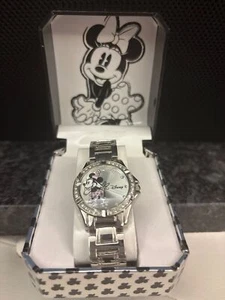 Disney Minnie Mouse Accutime Watch With Rhinestone Accents & Silver Band In Deco - Picture 1 of 12