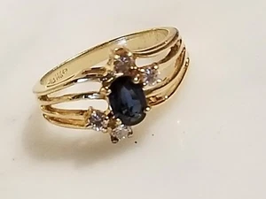 Juego de diamantes ovalados de zafiro con 0,20 quilates en anillo de oro amarillo 14k talla 7 - Imagen 1 de 10