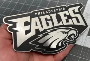 Engraved Car Badge Acrylic Emblem BRUSHED SILVER Clan Philadelphia Eagles Ball - Picture 1 of 7