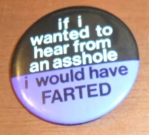 IF I WANTED TO HEAR FROM AND A**HOLE, I WOULD HAVE FARTED Pinback, Button - Picture 1 of 2