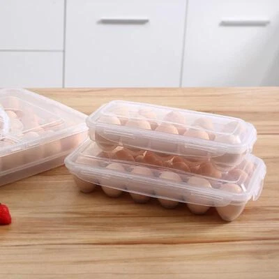 New 10/18 Grid Plastic Eggs Tray Kitchen Refrigerator Egg Storage Box with Lid - Image 1 of 4