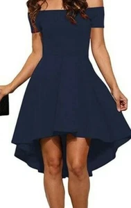 Sarin Mathews Woman's Off The Shoulder Short Sleeve High Low Dress Navy Size XL - Picture 1 of 2