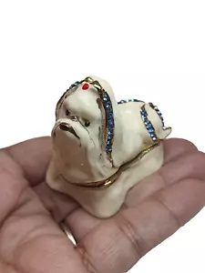 Caja de baratija con bisagras para perros Shih Tzu azul esmaltado con joyas tocador para el hogar coleccionable - Imagen 1 de 12
