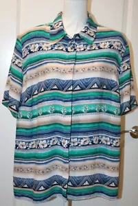 Damen Hemd Bluse Alfred Dunner 20 W grün blau hellbraun Knopfleiste Kragen SS - Bild 1 von 1