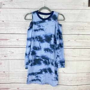 White Fawn Blue Cold Shoulder Shirt Womens Long Sleeve Tie-Dye Size Medium - Picture 1 of 8