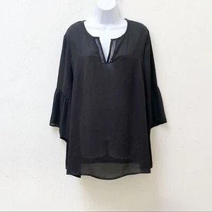 Pleione schwarz halbtransparent Popover Tunika Top Bluse Damengröße 1X - Bild 1 von 6