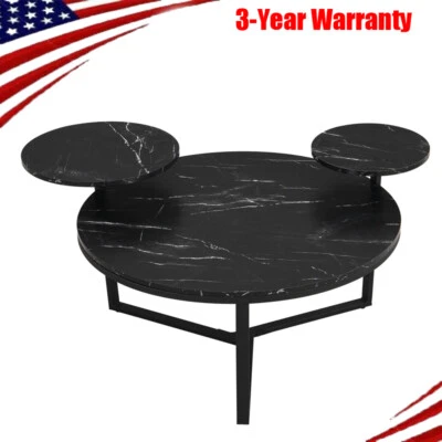 Faux Marble Surfaces Coffee Table W/ Two Display Shelves,Rounded Tabletop Edges - Image 1 of 4