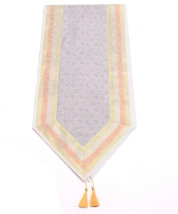 White Table Runner Indian Banarasi Silk Brocade Paisley Dining Decor Gift Cloth - Picture 1 of 4