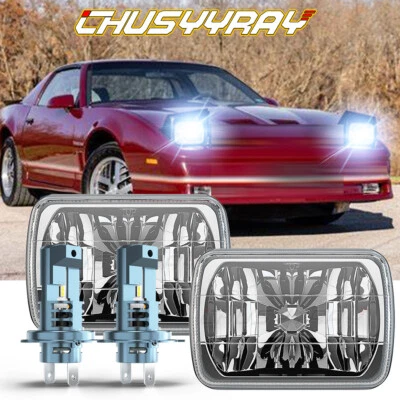 For Pontiac Firebird 1982-1990 Pair 7x6 inch Rectangle LED Headlights Hi/Lo Beam - Image 1 of 4