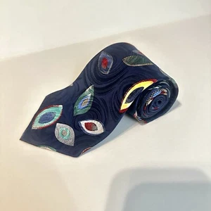 Nowells DARKBLUE GREEN EYE SHAPE PATTERN SILK NECKTIE TIE - Picture 1 of 8