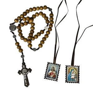 Roman Catholic St Benedict Rosary & Brown Scapular Sacred Heart Mount Carmel - Picture 1 of 9