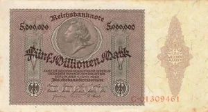 Deutschland Germany 5 Millionen Mark 1923 (Serie C) Ro88 aUNC - Bild 1 von 2