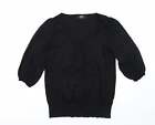 Marks And Spencer Womens Black V-Neck Cotton Pullover Jumper Size 10
