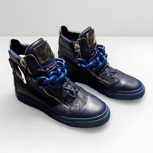 Guiseppe Zanotti Blue Leather Chain Link HIgh Tops Eu40 Us7 Mens Italy Made - Bild 1 von 11