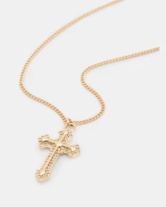 AllSaints Cassidy Gothic verziertes Kreuz Halskette goldfarben mit Strass neu mit Etikett - Bild 1 von 7