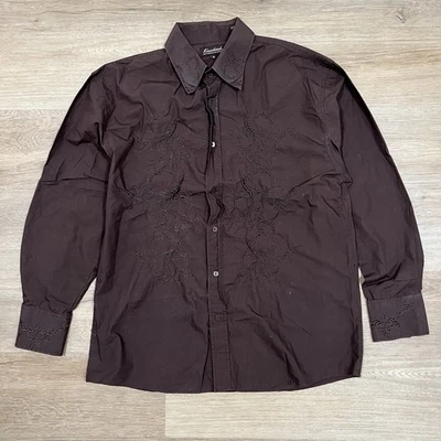 Vintage brown Embroidered rhinestone Y2K knockout Brand button up shirt Size Xl - Image 1 of 4