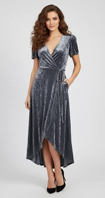 Maxi Vestido Xhilaration Mujer M Gris Terciopelo Aplastado Envoltura Noche Formal Cóctel Foto 1 de 4