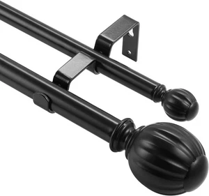 VEVOR Double Rod Curtain Rods, 36-72 inches(3-6ft) 36-72-Black, Black - Picture 1 of 15