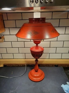Vtg 1950/60's Red Tall Toleware Metal Lamp Retro - Picture 1 of 24