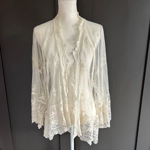 American Eagle Outfitters elegante cremefarbene Strickjacke mit Spitze L-XL - Bild 1 von 9