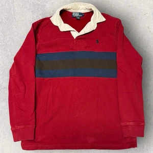 Vintage 90s Polo Ralph Lauren Long Sleeve Fleece 3/4 Sweatshirt Medium Red - Picture 1 of 5