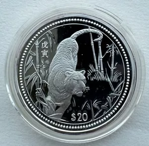 Liberia 1998 Year of Tiger Zodiac Silver Coin 1oz 20 Dollars - Picture 1 of 2