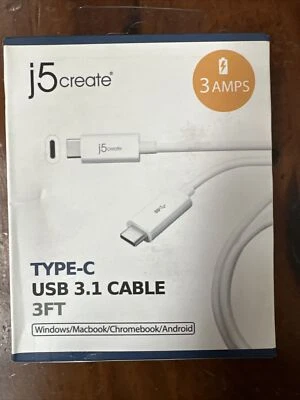 j5 Create JUCX03 USB 3.1 Type-C to Type-c Cable - 3ft. White - Image 1 of 4