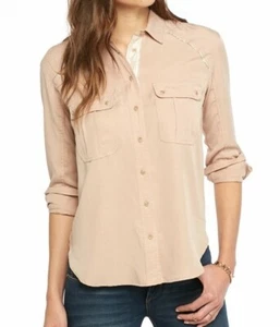 Free People Size S Champagne Tencel Off Campus Collared Button Down Shirt $150 - Picture 1 of 12