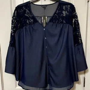 Camicetta donna blu navy moderna Spectrum unica con pizzo taglia 3X - Foto 1 di 11