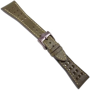 26mm Glam Rock Perforated Greenish Brown Genuine Leather Watch Band EZ PINS - Picture 1 of 5