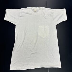 Vintage Pocket Polo Plain White Boxy Single Stitch T-Shirt Medium Tee Shirt NOS