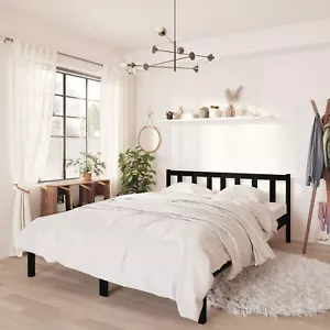Bed Frame Black Solid Wood Pine 150x200 5FT King Size Y3F3 - Picture 1 of 9
