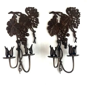 SPI Applique da Parete Vintage Ottone Candelabro Coppia di 2 Foglie d'Uva Motivo Art Decò - Foto 1 di 9