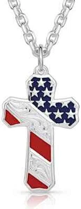 Montana Silversmiths Born in The USA Patriotic Cross Necklace - Picture 1 of 2