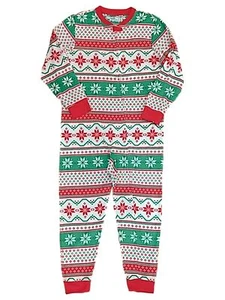 Boys White Nordic Fleece Christmas Sleeper Pajamas Holiday Union Suit M 7-8 - Picture 1 of 1
