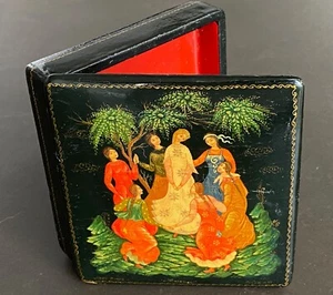 Vintage Palekh russische Lack Schmuckschatulle | Brautjungfer handbemalt Künstler signiert - Bild 1 von 24