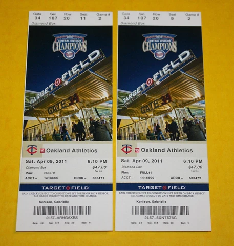 Minnesota Twins Ticket Stub | April 9 2011 | Joe Mauer Hit Gio Gonzalez Win Cover