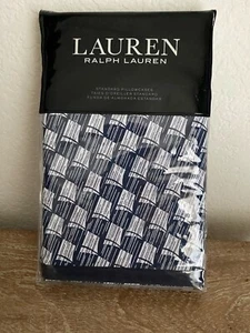 Ralph Lauren 2 Standard Pillowcases Casey Geo Print Nautical Navy Cream Modern - Picture 1 of 4