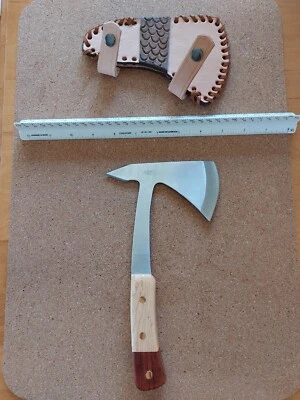 Throwing Ax- Custom - Twin layered Hardwood Scales- Hand made Leather Sheath - Image 1 of 4
