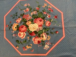 Cranston Cotton Country Blue Fabric Sewing Panel Floral Pink Roses 37” x 38” - Picture 1 of 7