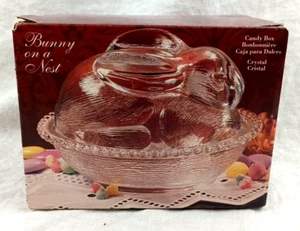 Indiana Glass Bunny On A Nest Clear Glass Covered Candy Box In Original Box - Picture 1 of 3